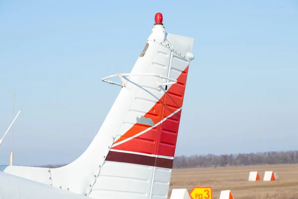 Small old plane stands at the airport in the city of Dnieper on a sunny day — 스톡 사진