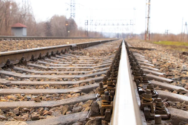 Ukrainische Eisenbahn an einem Wintertag in der Stadt Dnjepr — Stockfoto