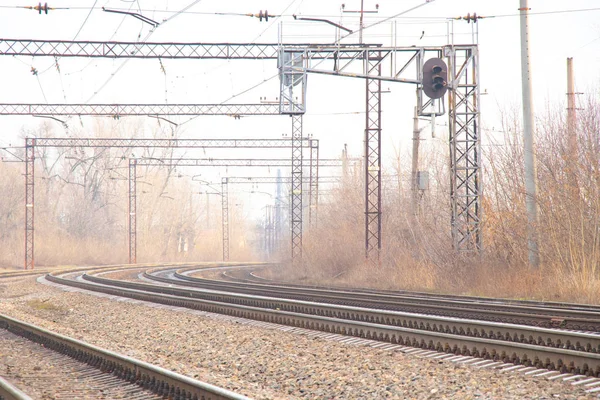 Ferrovia ucraina in una giornata invernale nella città di Dnieper — Foto Stock