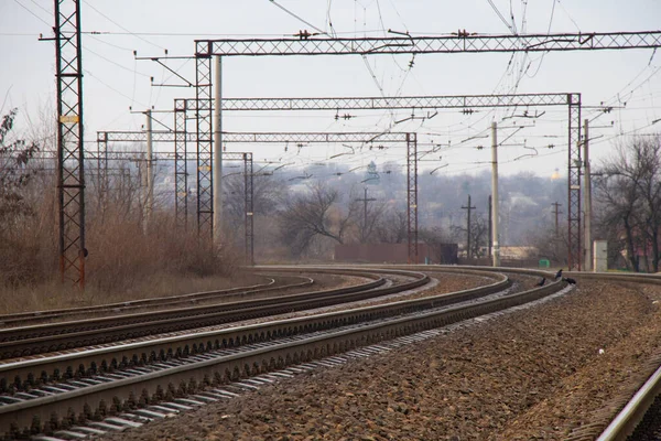 Ukrán vasút egy téli napon a város Dnyeper — Stock Fotó