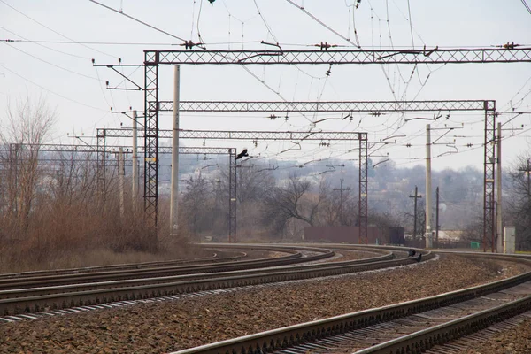 Ukrainische Eisenbahn an einem Wintertag in der Stadt Dnjepr — Stockfoto