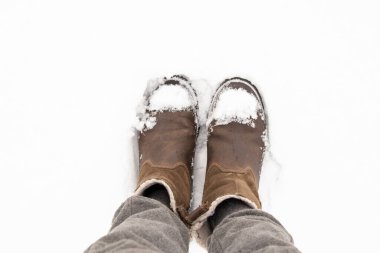 women's boots in the snow top view