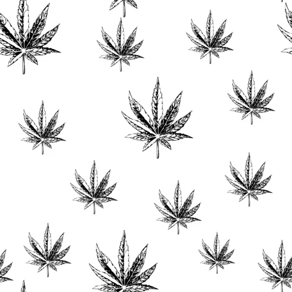 Cannabis Hinterlässt Schwarze Farbvektormuster Auf Weißem Hintergrund — Stockvektor