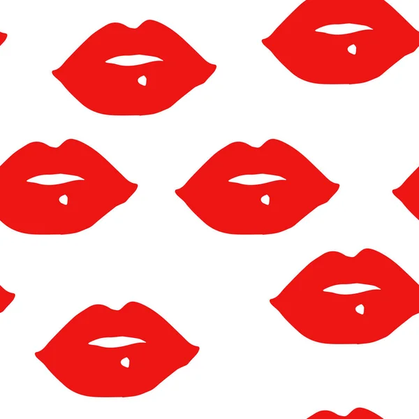 Labios Rojos Dibujo Patrón Sin Costuras Sobre Fondo Blanco — Vector de stock