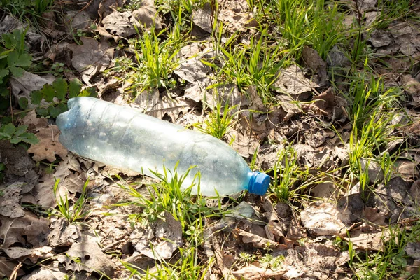 Una Botella Plástico Yace Hierba Naturaleza Tirada Como Basura —  Fotos de Stock