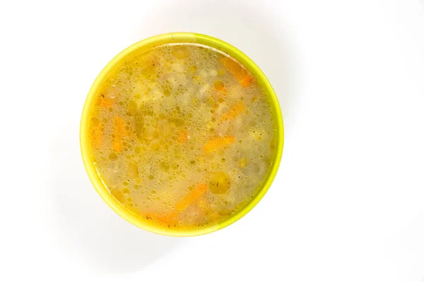 Sopa Ervilha Com Legumes Caseiros Branco Uma Placa Verde — Fotografia de Stock