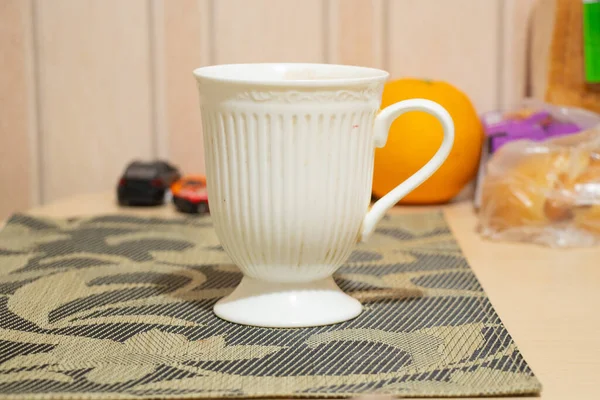 Чашка Чая Печенье Столе Утром Завтрак — стоковое фото