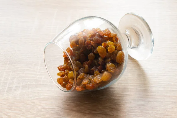 Vidro Close Passas Uma Mesa Para Café Manhã Com Raisins — Fotografia de Stock