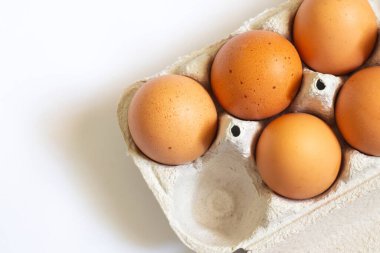 Renkli arka planda çiğ tavuk kahverengi yumurtası.