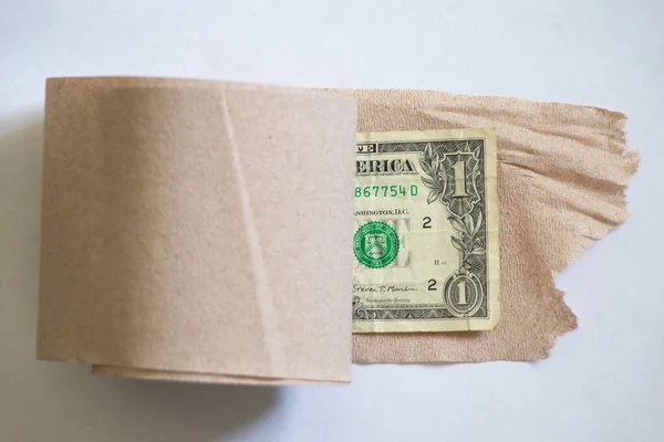 Один Американський Долар Закатати Туалетний Папір Білому Тлі — стокове фото