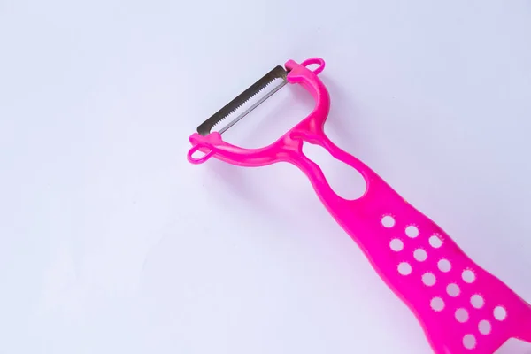 Pink Plastic Peeler White Background — Stock Photo, Image