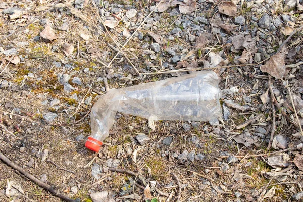 Een Plastic Fles Ligt Het Gras Afval Natuur — Stockfoto