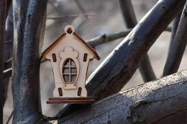 Petite Maison Bois Dresse Sur Les Branches Arbre — Photo