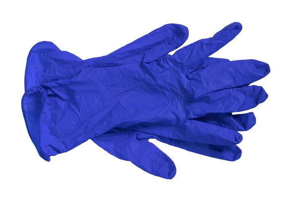 Gants Latex Bleu Médical Reposent Sur Blanc — Photo