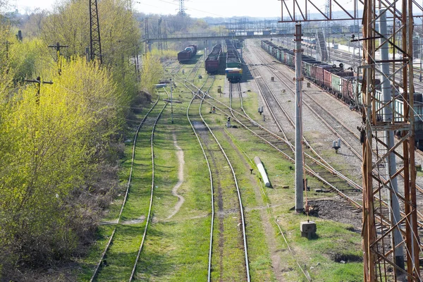 Vasút Ukrajnában Tavasszal Sok Pálya — Stock Fotó