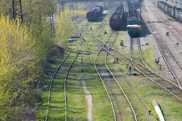 Ferrovia Ucraina Primavera Con Molti Binari — Foto Stock