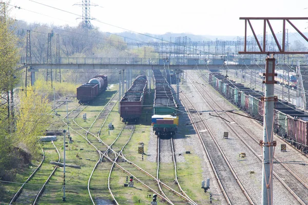 Eisenbahn Der Ukraine Frühjahr Mit Vielen Gleisen — Stockfoto