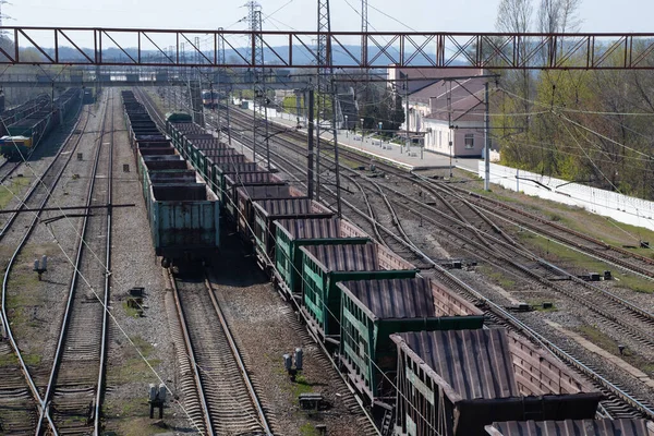 Ferrocarril Ucrania Primavera Con Muchas Vías — Foto de Stock
