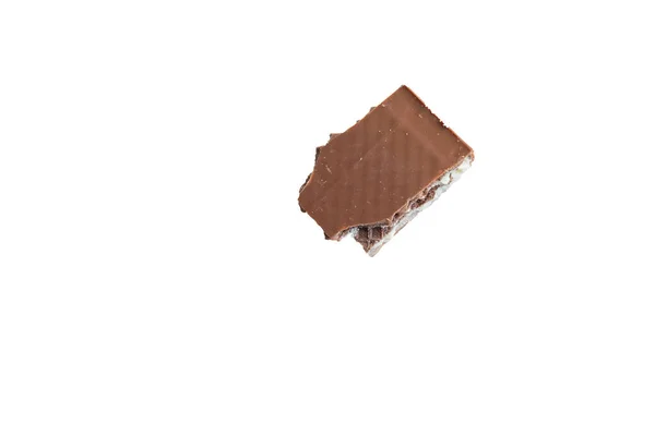 Fatia Chocolate Leite Com Waffle Fundo Branco — Fotografia de Stock