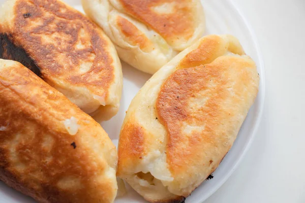 Fried Pasties Plate White Background — Stock Photo, Image