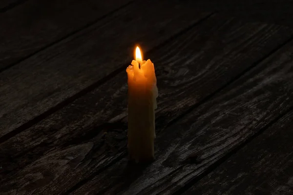 Close Candle Wooden Old Floor — Stock Photo, Image