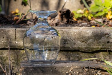 boş bir şeffaf bardak yerde duruyor.