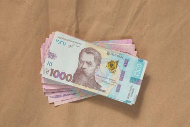İzole edilmiş bir arkaplanda bir paket Ukrayna Hryvnia