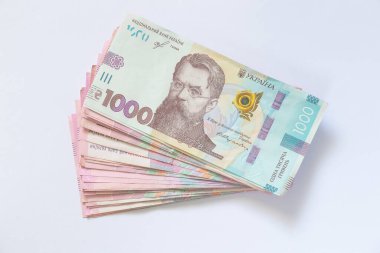 İzole edilmiş bir arkaplanda bir paket Ukrayna Hryvnia