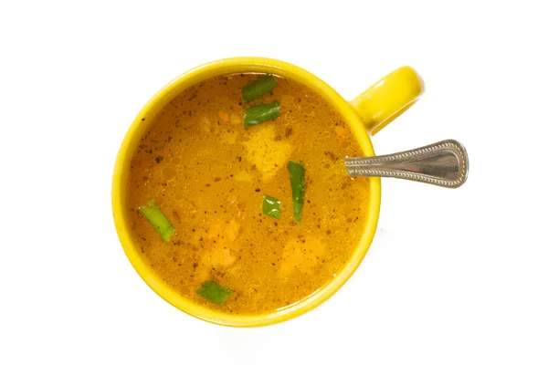 Tasse Heiße Hausgemachte Brotsuppe Von Oben Nach Unten Ansicht — Stockfoto