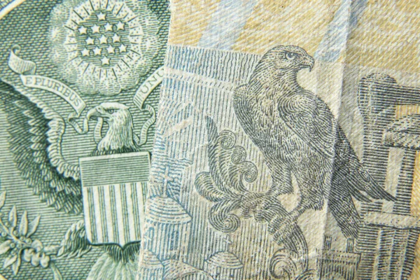 Ένα Ουκρανικό Εθνικού Νομίσματος Και Ένα Αμερικανικό Δολάριο Φόντο Μακροεντολή — Φωτογραφία Αρχείου