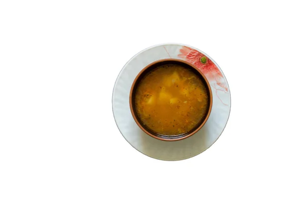 Een Kom Soep Een Tafel Geïsoleerde Achtergrond Voor Lunch — Stockfoto