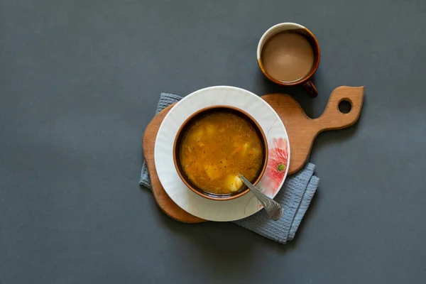 Tigela Sopa Mesa Fundo Isolado Para Almoço Sem Carne Uma — Fotografia de Stock