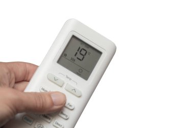 Isı için ısı kipi olan beyaz klima uzaktan kumandası