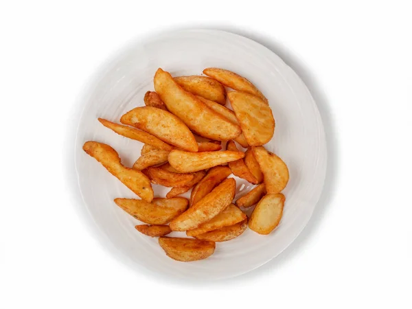 Del Friterad Potatis Tallrik Ovanifrån Crisp Nära Håll Isolat — Stockfoto