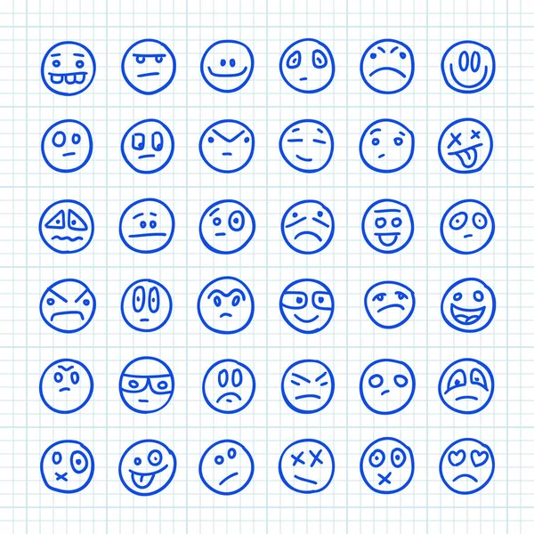 Un ensemble d'icônes Emoji dessinées à la main sur papier carré : Partie 06 — Image vectorielle