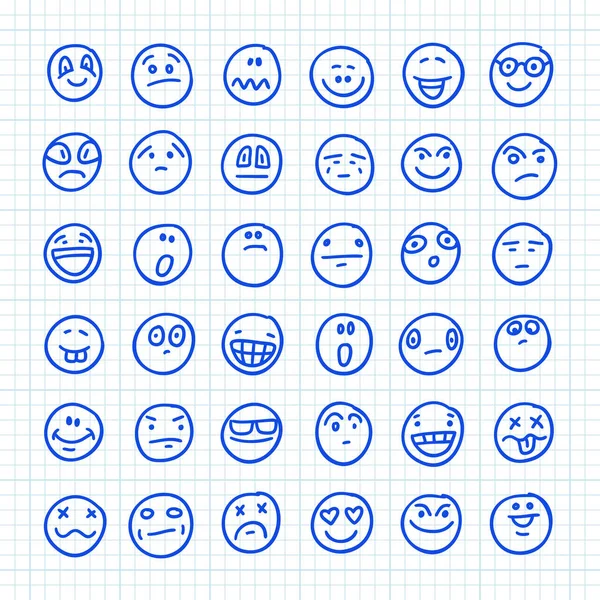 Un ensemble d'icônes Emoji dessinées à la main sur papier carré : Partie 05 — Image vectorielle