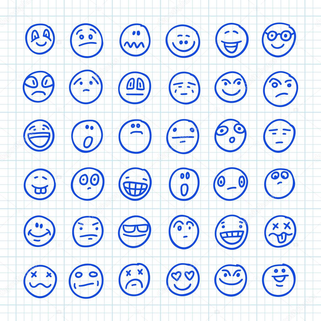 A Set of Emoji Icons Drawn by Hand on Squared Paper: Part 05