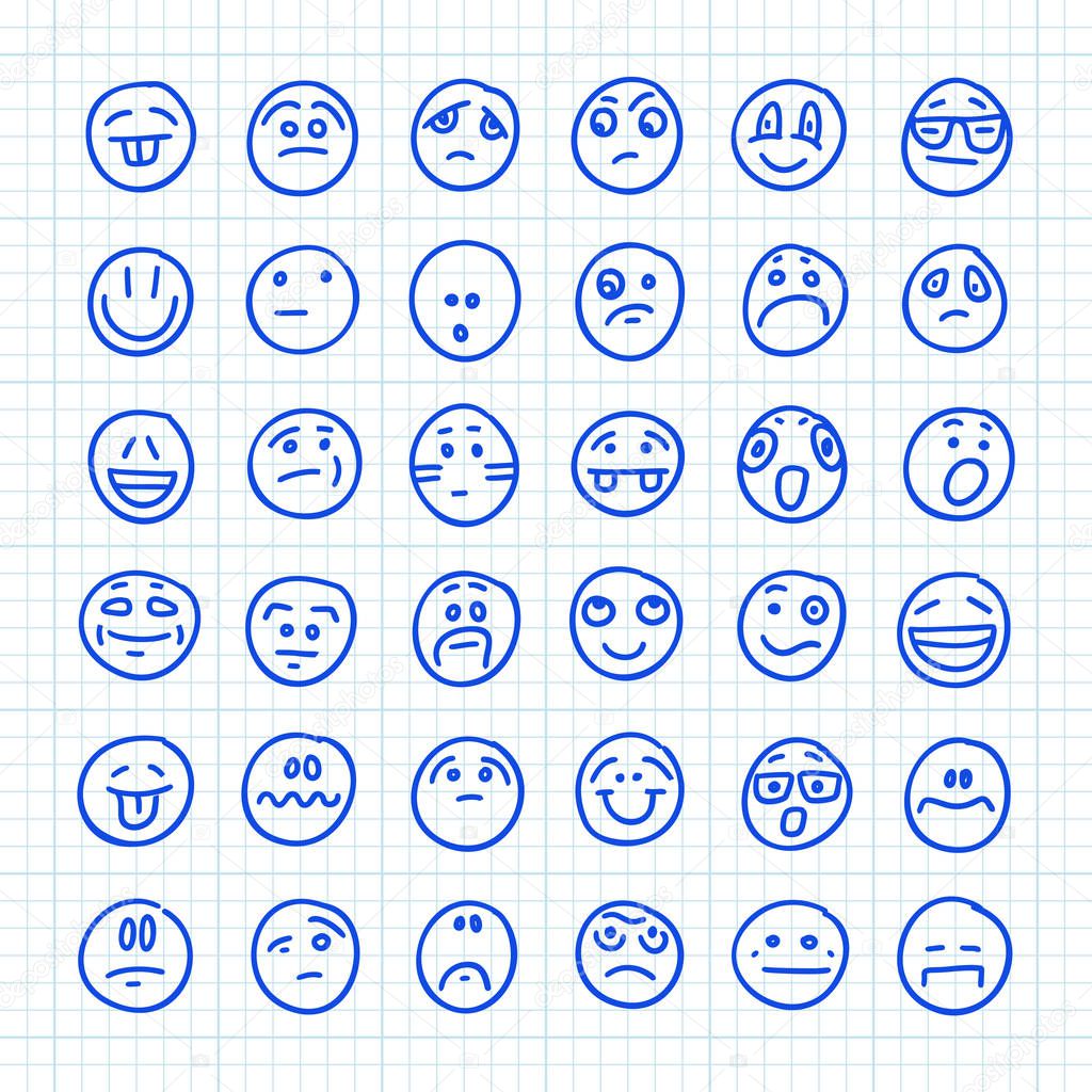 A Set of Emoji Icons Drawn by Hand on Squared Paper: Part 04