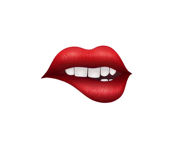 Realistic Playful Sexy Lips White Teeth Vector Illustration Isolated White — Stock Vector