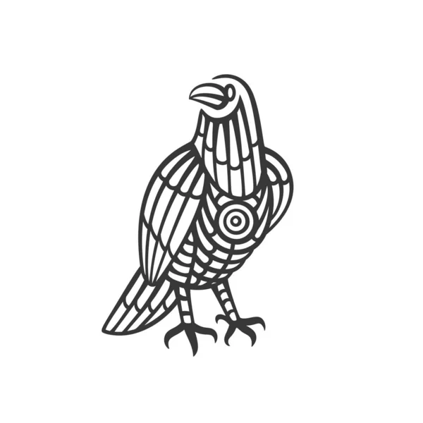 Corvo Preto Totem Desenhado Mão Estilo Tribal Ilustração Vetorial Isolada — Vetor de Stock