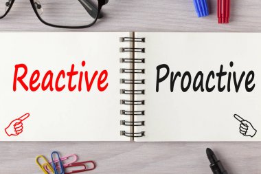Reactive or proactive written on notebook concept clipart