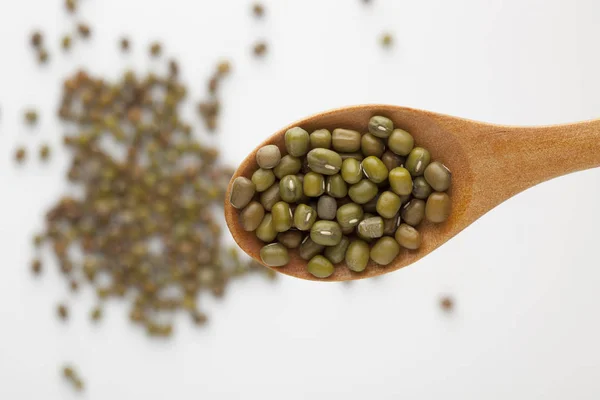 Mung Bean On Wooden Spoon — Stok fotoğraf