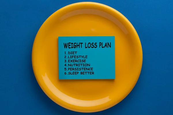 Gewichtsverlust Plan Text Klebriger Notiz Auf Der Platte Ernährung Gesunder — Stockfoto