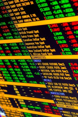 Bilgisayar ekranında gösterilen çeşitli finansal araçlar ve veriler, ticari ekonomik konsept geçmişi