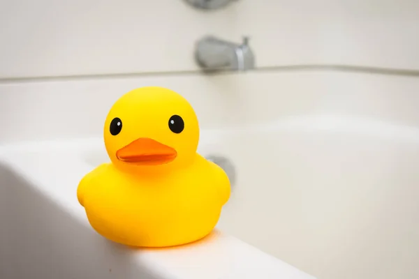 大母鸭坐在浴缸的边缘上 — 图库照片
