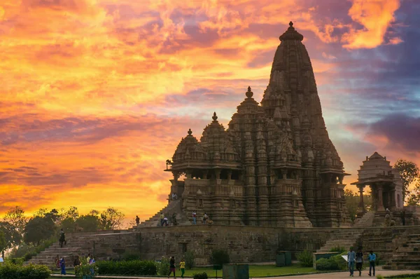 Templos em Khajurao, Índia por do sol — Fotografia de Stock