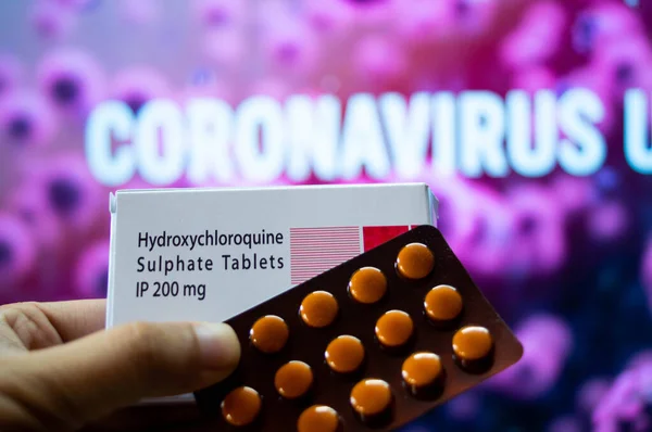 Foto Van Hydroxychloroquine Sulfaat Tabellen Een Wit Gekleurde Doos Voor — Stockfoto