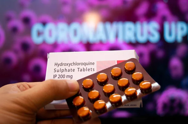 Foto Van Hydroxychloroquine Sulfaat Tabellen Een Wit Gekleurde Doos Voor — Stockfoto