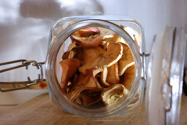 Las Frutas Secas Las Manzanas Las Clases Distintas Frasco Cristal — Foto de Stock