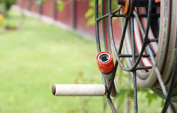 Watering Hose Connector Green Lawn — Stock Photo, Image